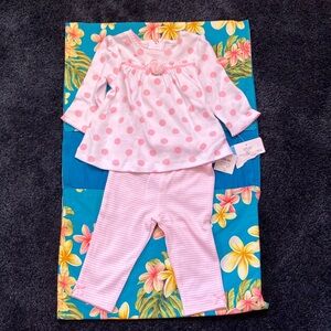NWT Pink & White top/pant set and purple long-sleeved onesie for a 6-month child